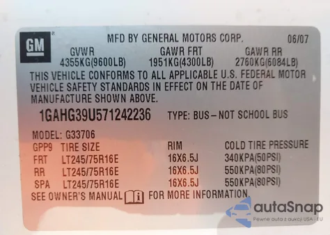 2007 Chevrolet Express Ls from USA, damaged, VIN 1GAHG39U571242236